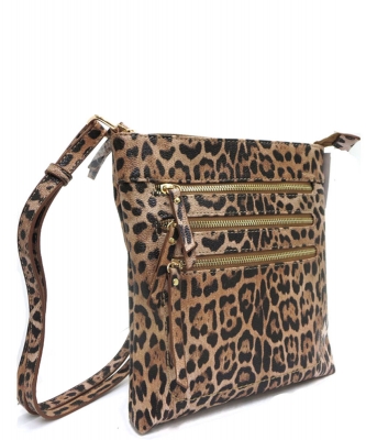 Leopard Dual Zip Crossbody Bag  LE093 TAN